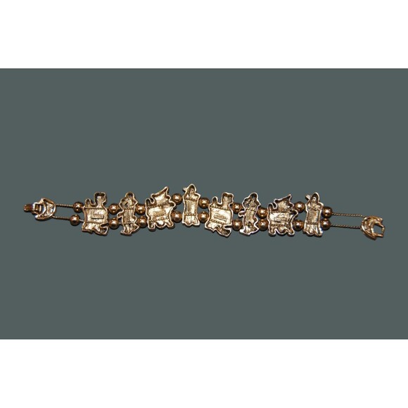 Vintage 1995 BG CLOWN Circus Charm Slide Slider BRACELET Gold Tone 8" Clowncore - Picture 4 of 10